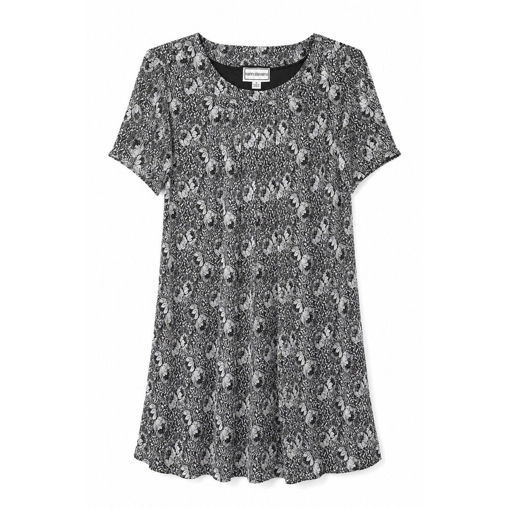 Karin Stevens Women’s Short Sleeve Shift Dress Black/White Floral Size 8